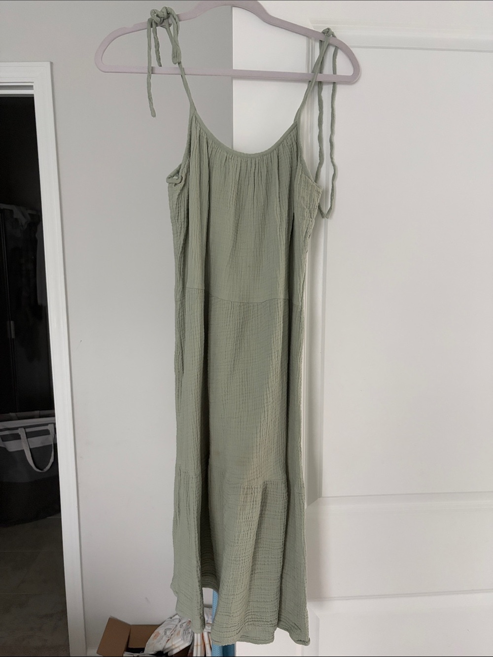 Sage Tie-Shoulder Midi Dress — Lightweight Textured Sundress